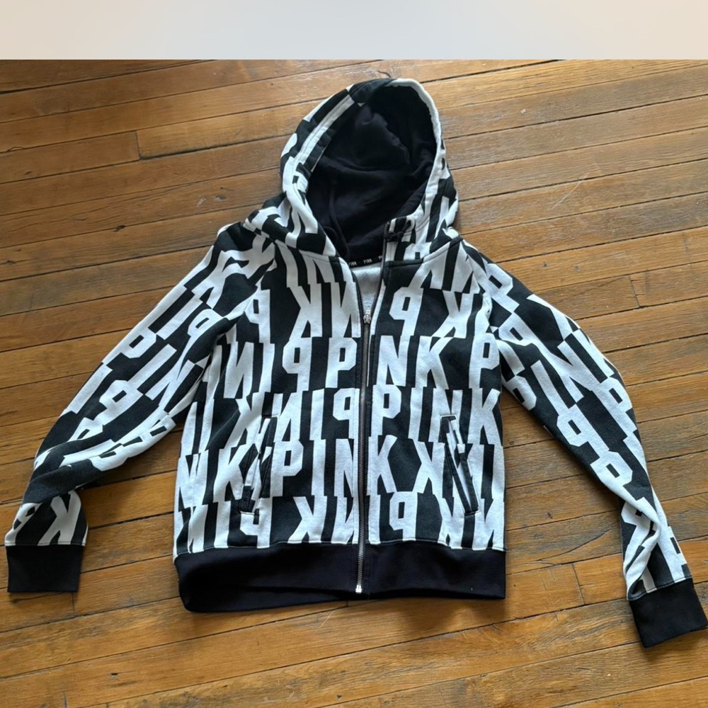 PINK Victoria's Secret Black and White Hoodie